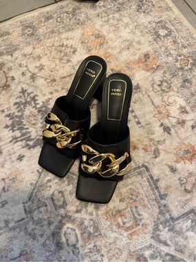 Vero Moda Black Mules with Gold Chain Detail